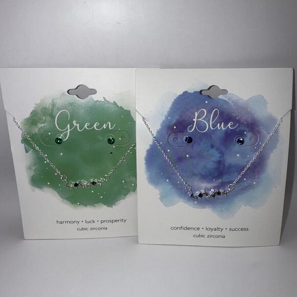 Jewelry - Green Blue CZ Necklace Earring Bundle Confidence Luck Prosperity Loyalty Success